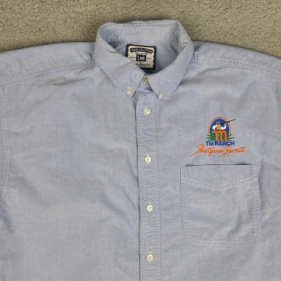 Lee Shirt Mens Large Blue Casual Collection TM Ranch‎ Cotton Button Embroidered - Picture 2 of 10